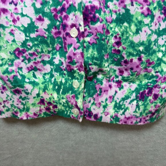 Lands End Women's S 6-8 Button Up Cardigan 100% Supima Cotton Pink Green Floral - Picture 4 of 10